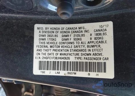 2018 Honda Civic Ex-T из США, поврежденный, VIN 2HGFC1F38JH640626